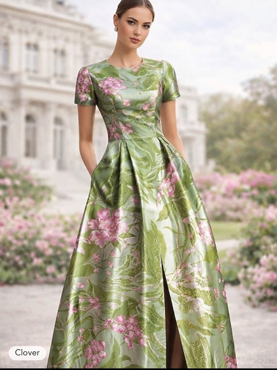 Light In The Box Dresses & Skirts - Clover Green Floral Satin Maxi Dress